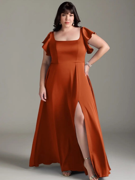 Azazie Dresses & Skirts - Azazie Bondi - Burnt Orange A-Line Bow Stretch Satin Dress